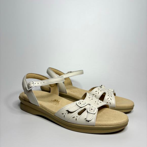 SAS Duo Strap Leather Buckle Comfort Sandal in White (Narrow) - Picture 6 of 10
